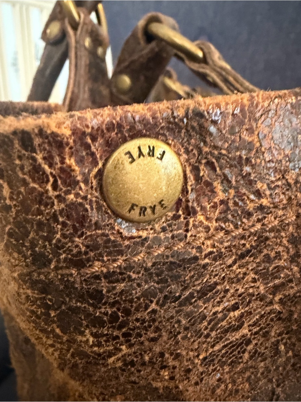 Frye Deborah Studded Distressed Brown Leather Shoulder Bag - Picture 13 of 13